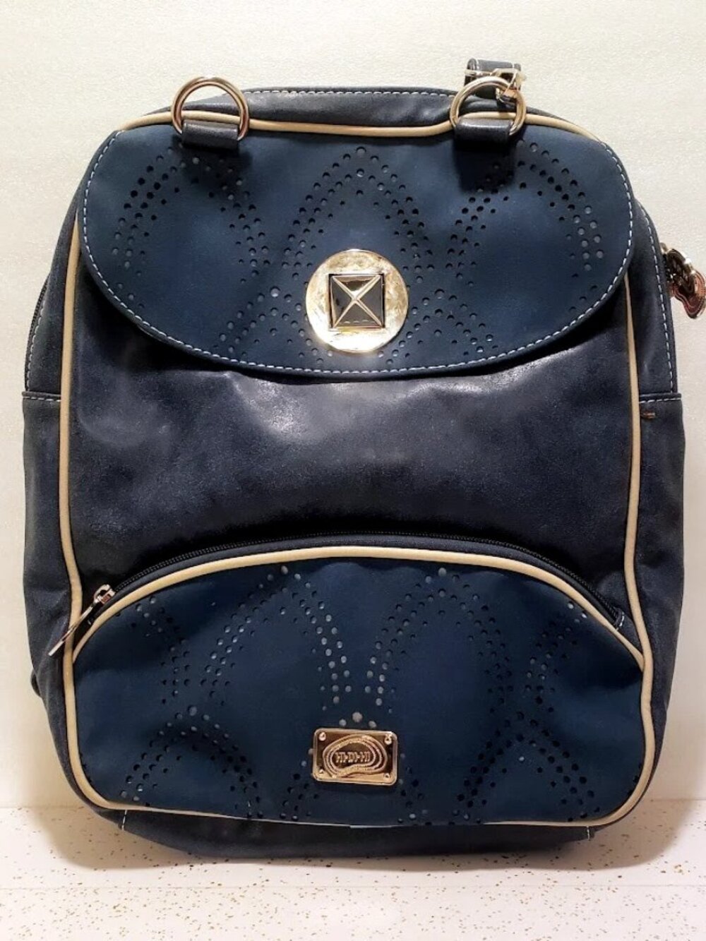 HI-DI-HI Vegan Leather Backpack Boho Bag Eco-Friendly Perforated Navy Teal